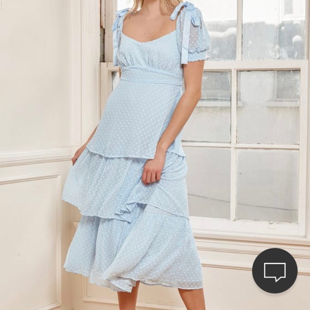 Sky blue Lulu’s dot tiered midi dress (worn once)